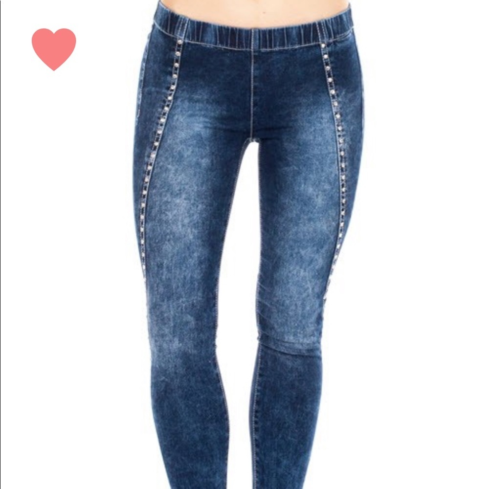 Stretch Jean Jeggings Rhinestone Embellished